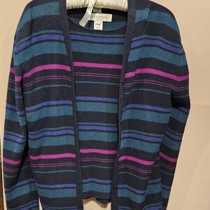 Jones New York 2 Piece Women's Striped Cardigan Sweater Set - Black, Blue, Pink